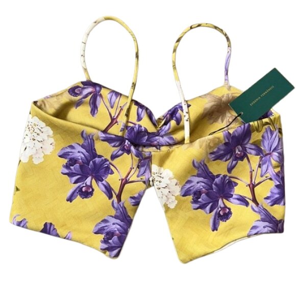 Eugenia Fernández Viena Orquídea Floral Crop Top Yellow Purple Orchid Print Size - Picture 8 of 9